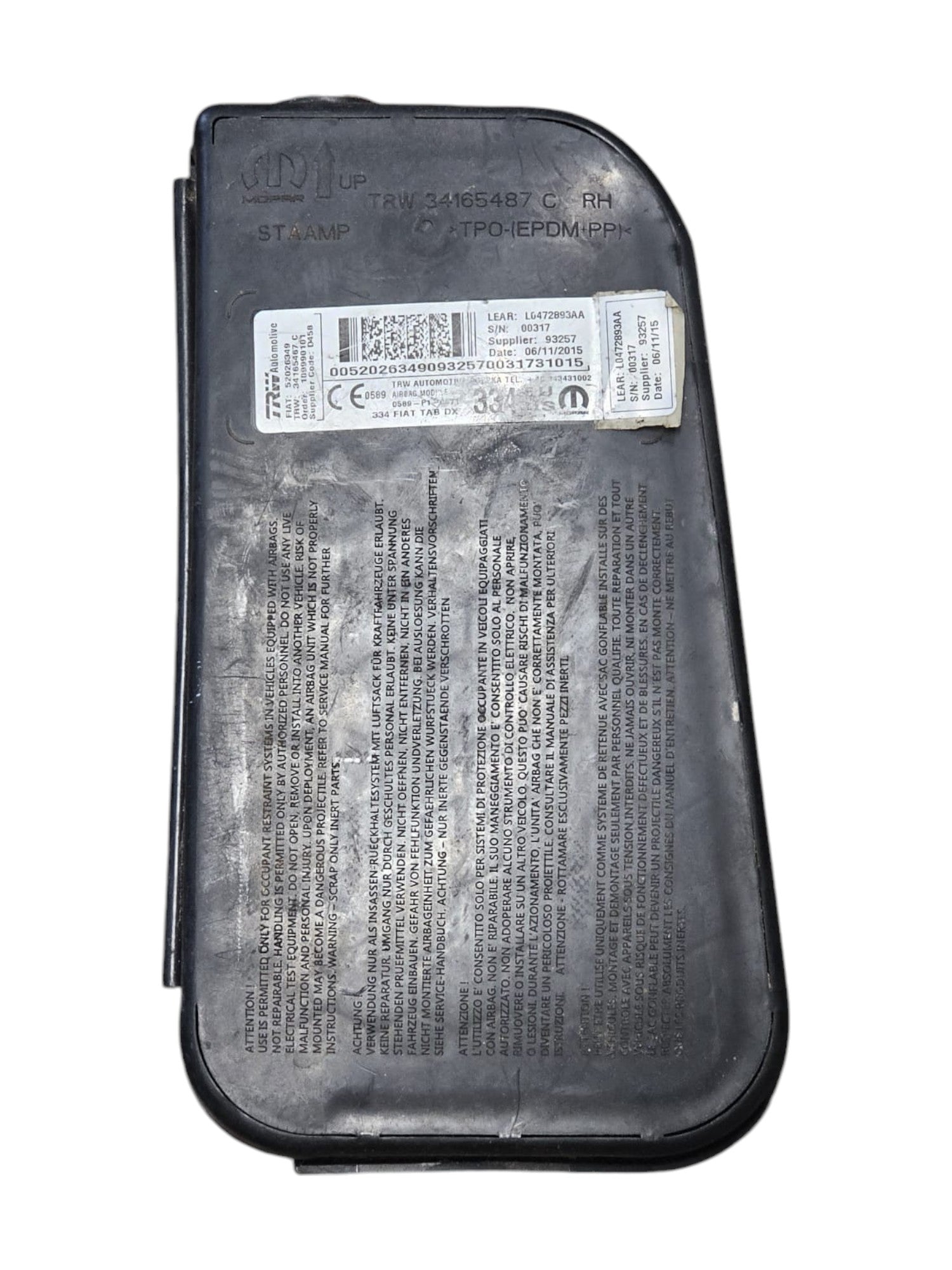 Airbag Sedile Anteriore Destro Fiat 500 X Cod:34165487 (2014 - >) - F&P CRASH SRLS - Ricambi Usati