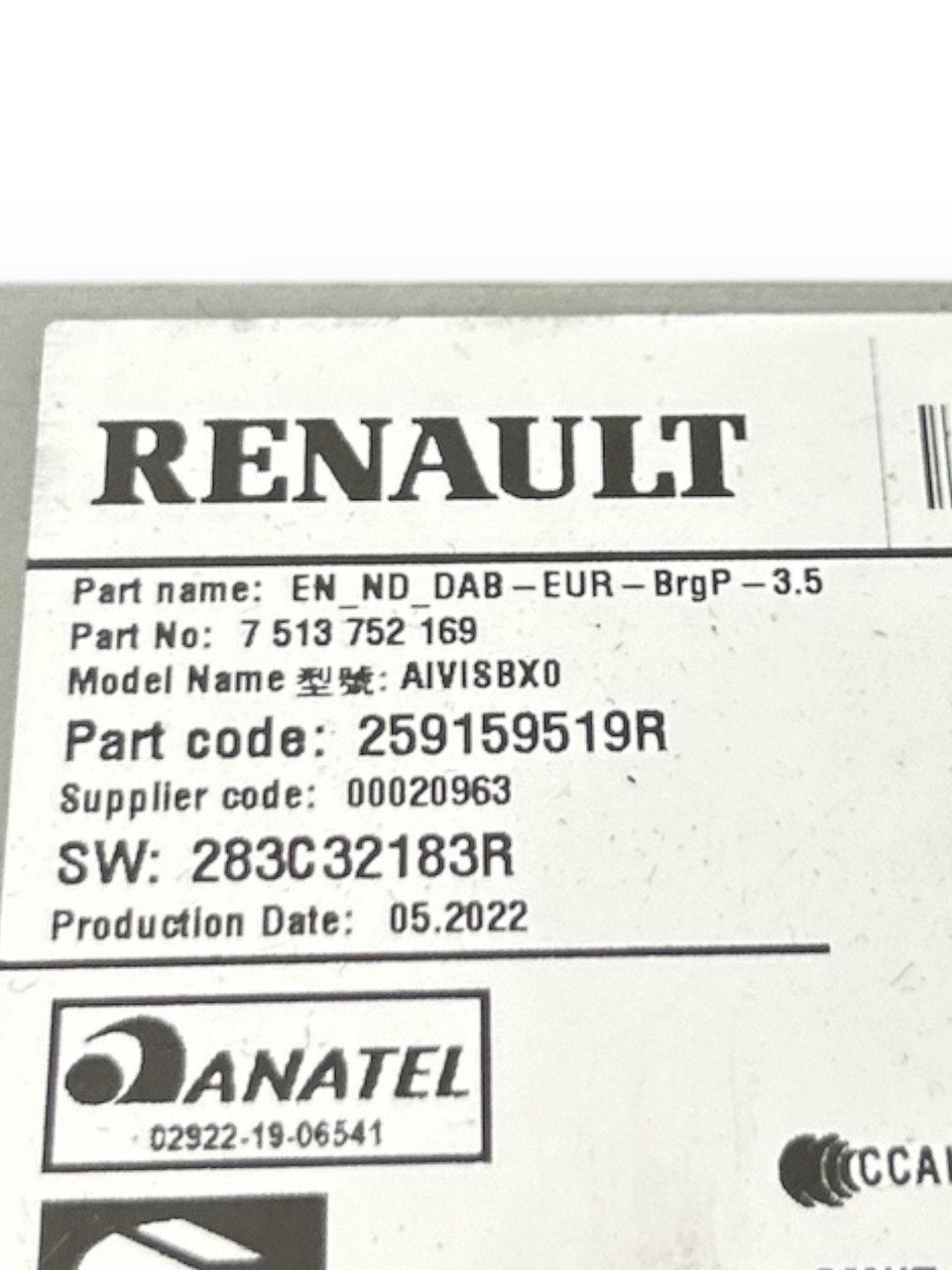 Autoradio Renault Captur II (2019 > ) cod.259159519R - F&P CRASH SRLS - Ricambi Usati