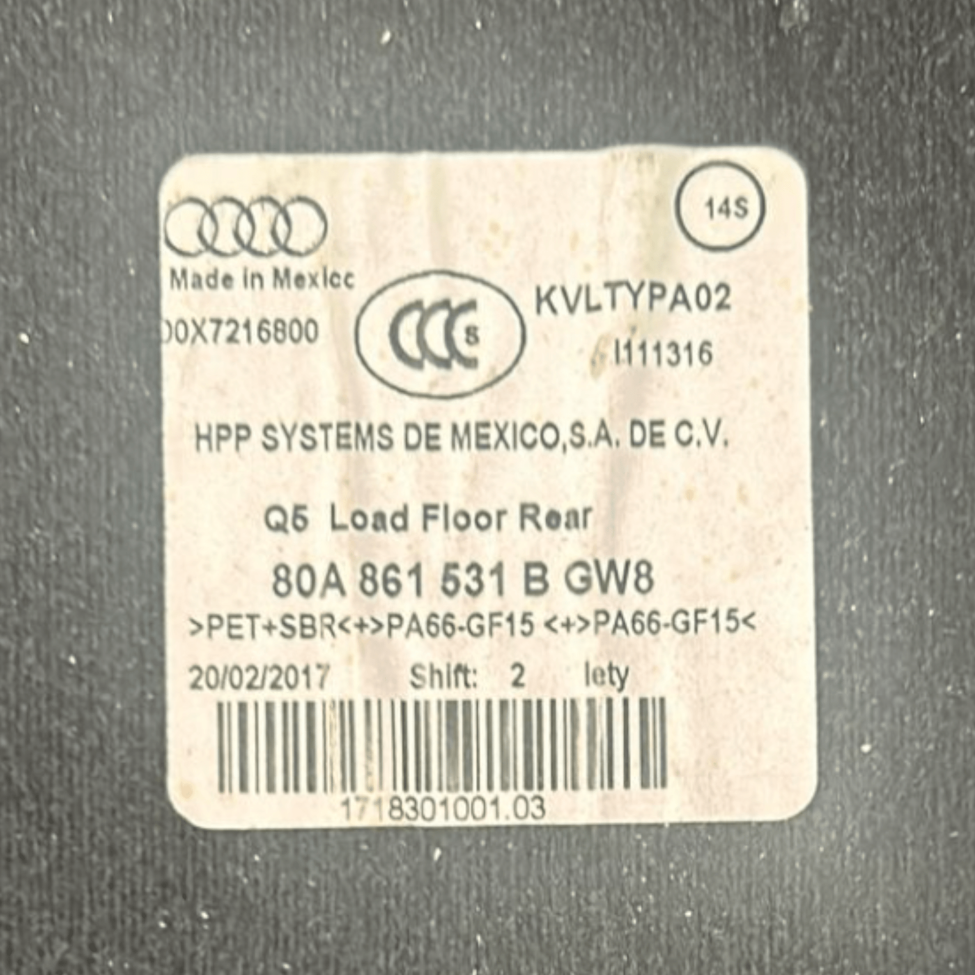 Ripiano / Tappeto Bagagliaio Audi Q5 (FY) cod.80A861631B (2017 > ) - F&P CRASH SRLS - Ricambi Usati
